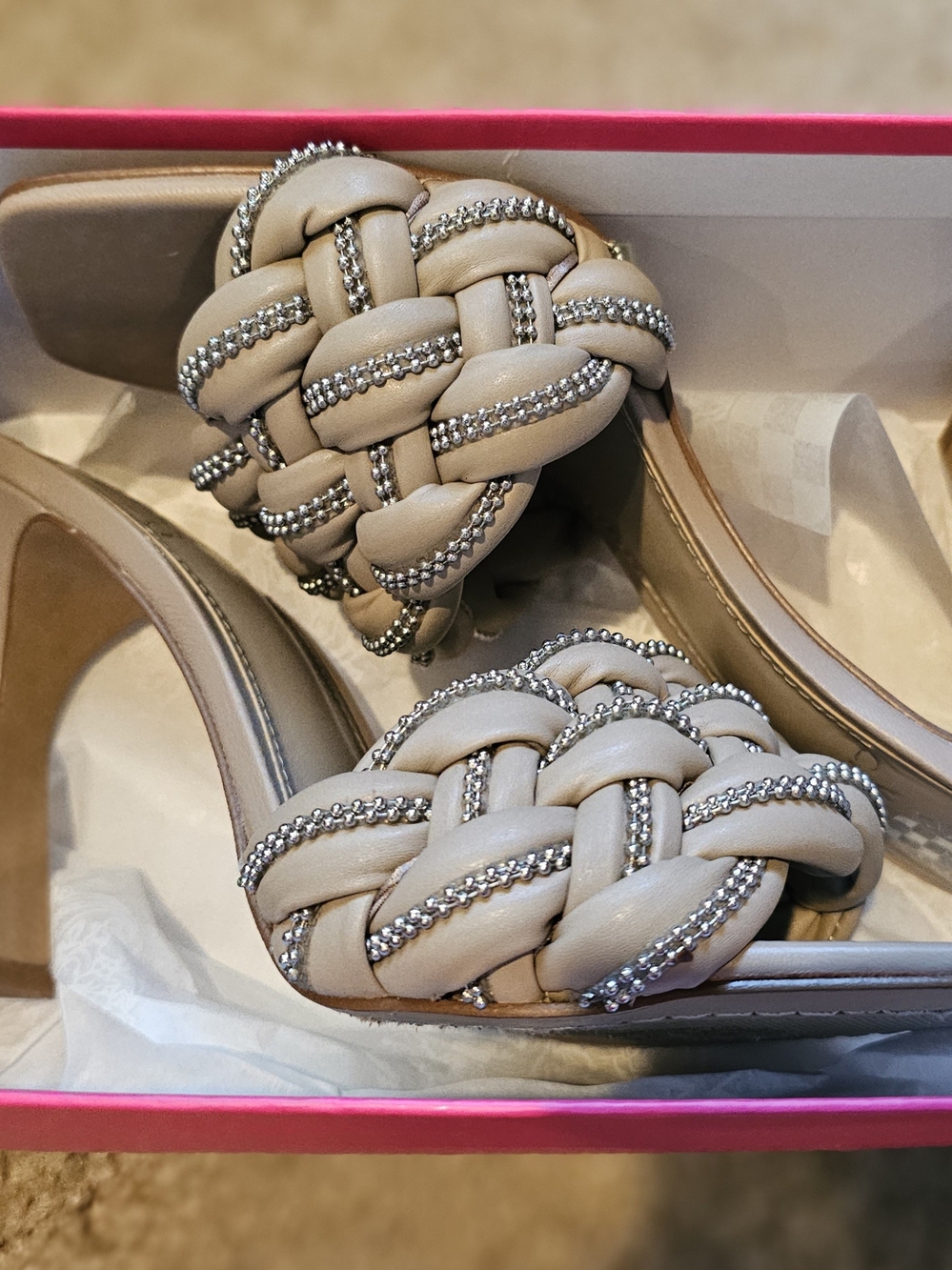 Vince Camuto Braided Beige Slide Sandal with Rhinestone Accents - Picture 2 of 3